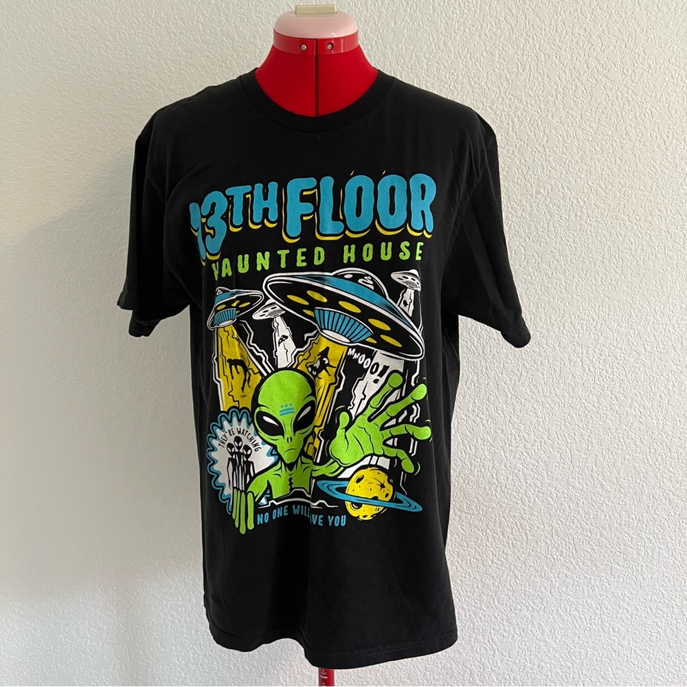 13th Floor Haunted House Black Graphic Tee Medium